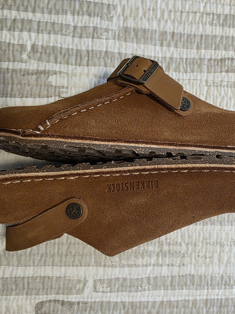 Birkenstock Brown Suede Clogs with Buckle Strap - Picture 2 of 5